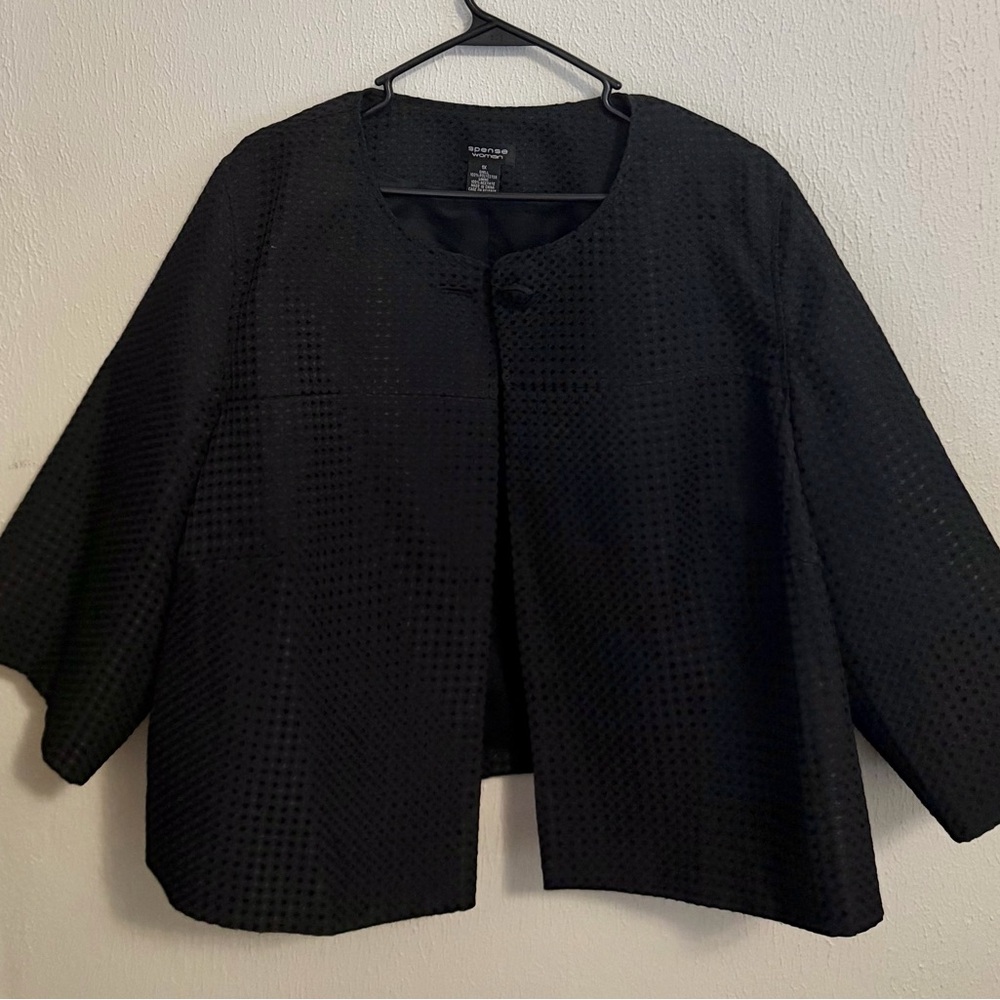 Spense Women’s Black Swing Cropped Textured Blazer Jacket